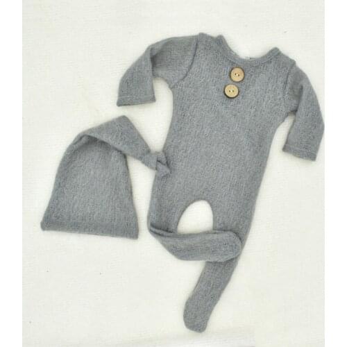 2 Pcs Mohair Baby Romper Hat Set Newborn Photography Props Knitted Wool Bodysuit Long Tail Cap Kit Infants Photo Shooting