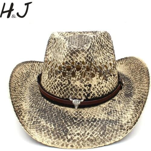 Women Men Straw Western Cowboy Hat Handmade Weave Lady Dad Sombrero Hombre Cowgirl Jazz Caps Size 56-58CM