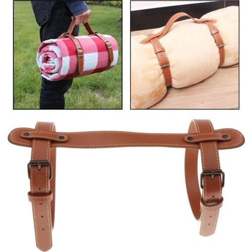 Picnic Rug Blanket Waterproof PU Leather Strap W/ Buckle for Indoor Oudoor