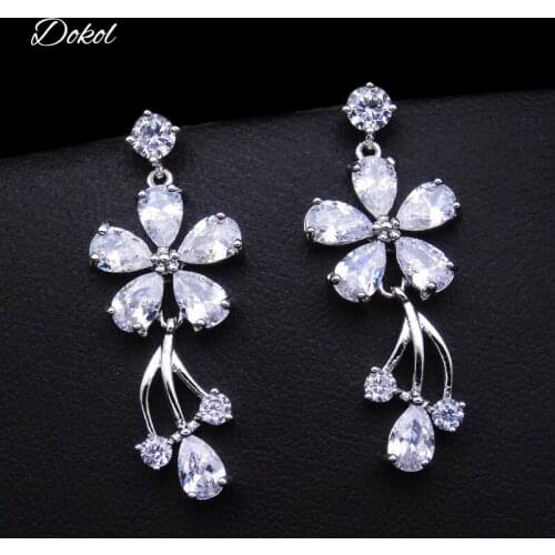 DOKOL Beautiful Flower Crystal Drop Earrings Sparkling Water Drop CZ Stone Bridal Earring for Wedding DKE0138