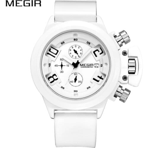 MEGIR Mens Big Dial Creative Quartz Watch White Sport Watches Men Waterproof Chronograph Military Quartz Wristwatch Male Clock