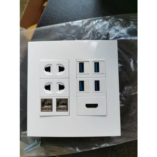 120x120mm Multimedia Faceplate With Electric Ply USB3.0 HDMI2.0 CAT7 RJ45