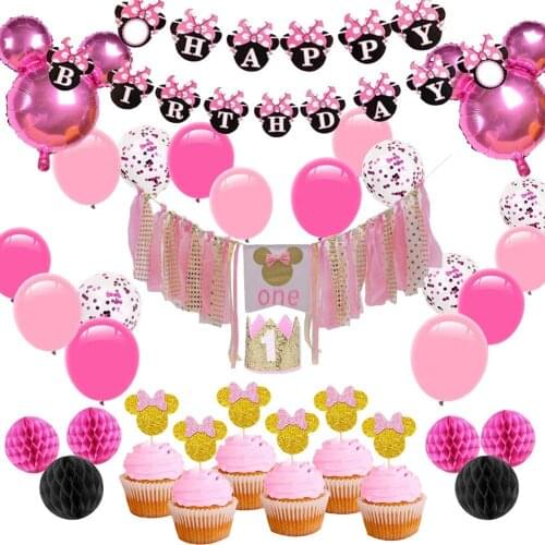 Minnie mouse party baby girl favor 1st Birthday Party Supplies 8 people diy decor cake decoration accessories birthday Supplies