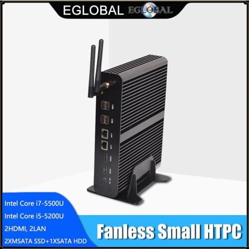 Windows Tiny Desktop Nettop i7 5500U 4650U 2*Lans 2*HDMI 1*Optical Barebone Mini PC HTPC Nuc Fanless Broadwell Computer WiFi BT