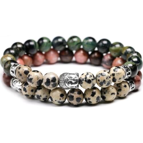 Natural Kambaba Jaspe-r With Dalmation Bracelet,8MM Rhodochrosite Beads Buddha Head Bangle lovers Jewelry,Women Men Energy Gift