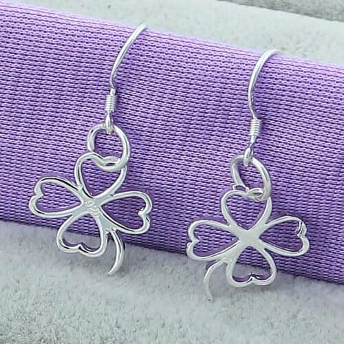 Brand New Fashion 925 Silver Drop Earring Four-Clover Love Heart Earrings for Woman/Girl Gift Jewelry Prevent allergy