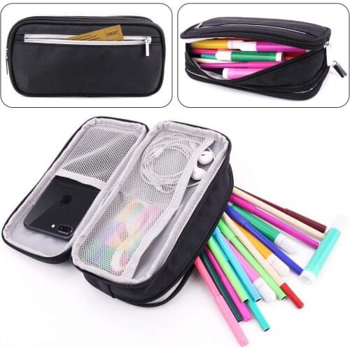 New Simple Color Large-capacity Pencil Case Zipper Bag Multi- function Flip Fold Canvas Stationery Organizer for Cosmetic Travel