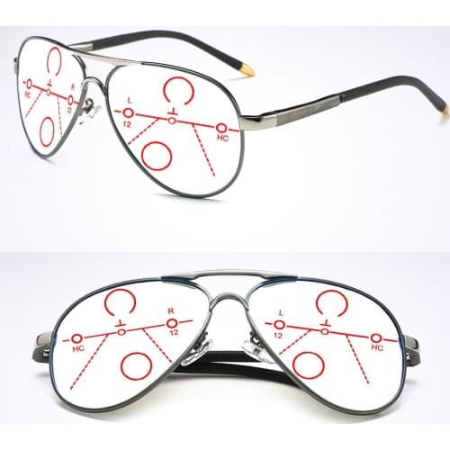 Oversized Al-mg Alloy Grey Frame Pilot Progressive Multifocal Reading Glasses +0.75 +1 +1.25 +1.5 +1.75 +2 +2.25 +2.5 +2.75 To+4