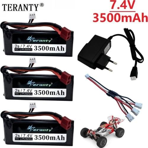 Original Wltoys 144001 2s 7.4 V 3500mAh rechargable Lipo battery and a Charger for Wltoys 1/14 144001 RC car boat Lipo battery