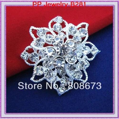 Silver plated clear rhinestone small flower brooch 120pcs/lot hot sale