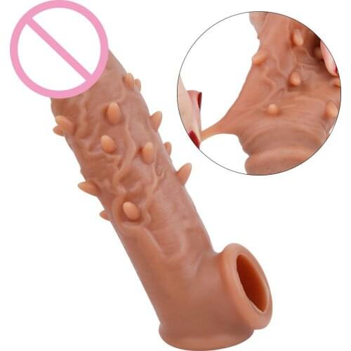 Man Nuo Realistic Penis Enlargement Sleeve Reusable Male Spikes Liquid Silicone Condoms Enlargement Big Penis Adult Sex Products