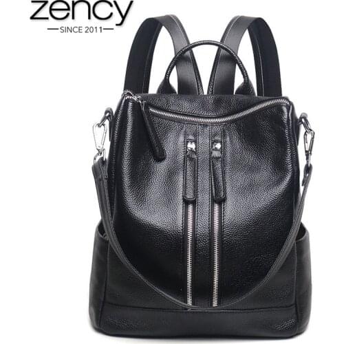 Zency Famous Brand New Style Women Genuine Leather Backpack Fashion Simple Travel Bags Female Knapsack Schoolbags Preppy
