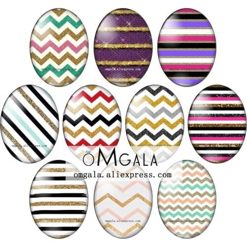 Gliter Golden Line Stripe Patterns 13x18mm/18x25mm/30x40mm Oval photo glass cabochon flat back Making findings