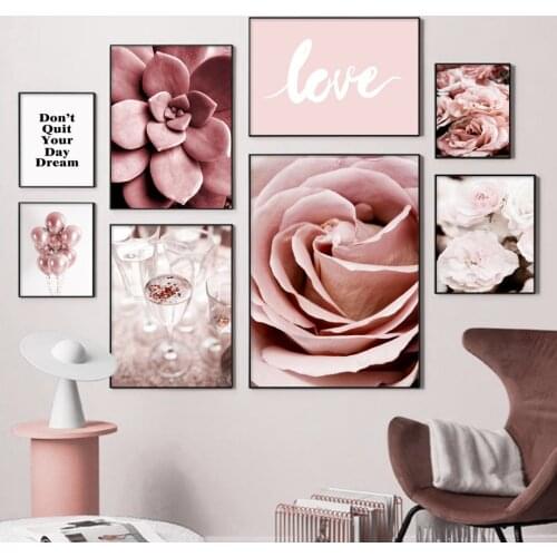 Self-adhesive Wall Stickers Peony Flower Succulents Love Quotes Wall Art Posters And Prints Wall Pictures For Living Room Decor