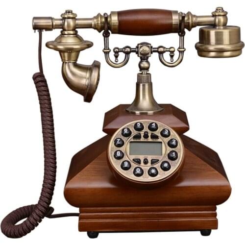European-style Antique Retro Telephone Solid Wood Landline Decoration, Button Dial with Caller ID, Backlit Handsfree Calling
