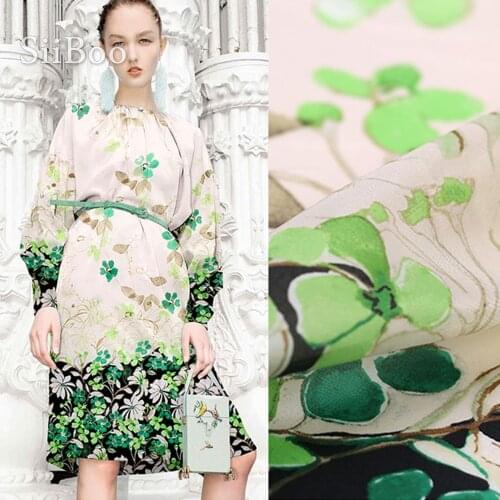 American pastoral green plant print 100% silk fabric for dress shirt 10mm silk tissu fabric cloth tela stoffens tecidos SP4536