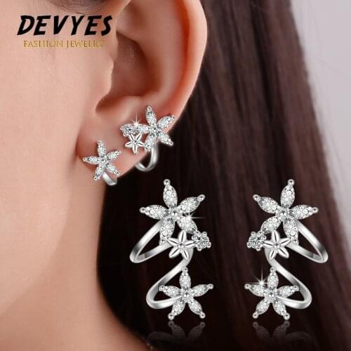Korean Sweet Lady Flower Curved Ear Clip Zircon Temperament Female Simple Earring Fashion Jewelry Party for women