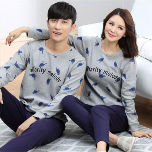 Spring Autumn Fashion Pyjama Femme O-neck Nightwear Female Pajama Sets For Women Men Knitted Cotton Pijamas Suit Couple Lounge