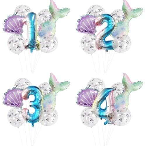 Little Mermaid Party Balloons 32inch Number Party Foil Balloons Kids birthday Party Baby Shower Wedding Decoration Helium Globos