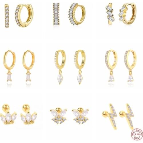 CANNER Piercing Aretes 925 Sterling Silver Women Earring White Zircon Butterfly Cross Crown Stud Earrings aros plata 925 mujer