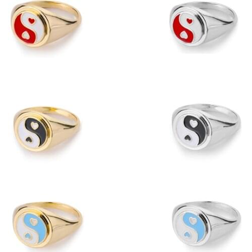 Stainless Steel Yin Yang Tai Chi Punk Rings For Women Colorful Punk Finger Ring Luxury Fine Fashion Couple Wedding Jewelry Gift