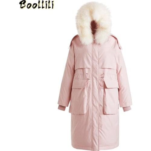 Boollili Winter Coat Women 90% White Duck Down Jacket Women Raccoon Fur Collar Puffer Jacket 2020 Warm Parka Abrigos