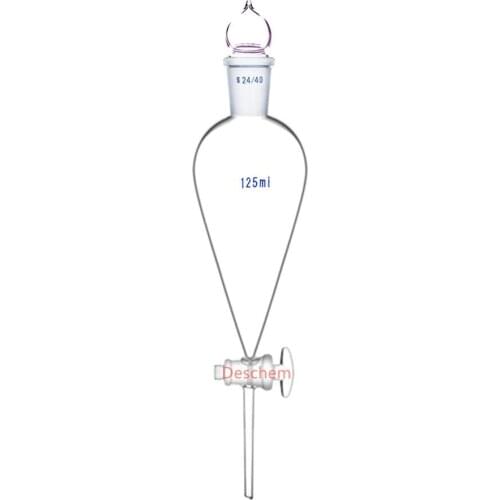 125ml,24/40,Glass Pyriform Separatory Funnel,Straight Drop Tube,Glass Stopcock