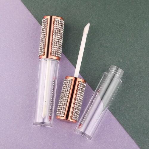 20/50/100pc Hot Sale 5ml Lip Gloss Wand Tubes w Rhinestone Rose Gold Cosmetic Containers Private Label Empty Lipgloss Packaging