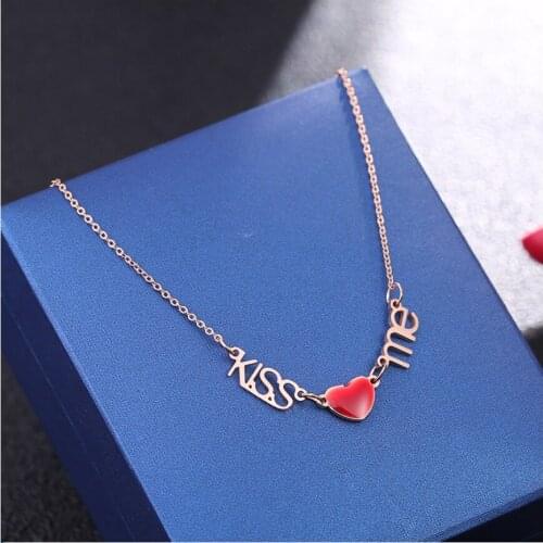 316L Stainless Steel New Fashion Jewelry Vintage Lovers Love Heart Kiss Me Charms Chain Choker Necklaces Pendants For Women Girl