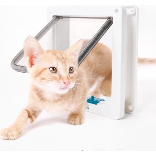 4 Way Lockable Dog Cat Door Kitten Security Flap Door Puppy Plastic Gate ABS Plastic Animal Small Pet Supplies Products S/M/L