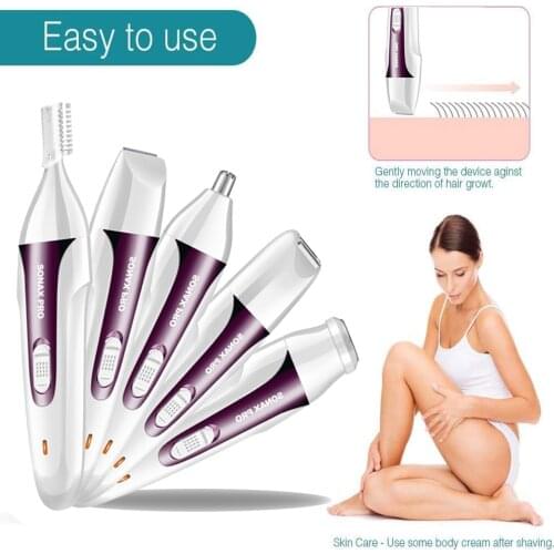 5-in-1 Nose Hair and Beard Mini Razor Eyebrow Sideburns USB Trimmer Unisex Electric Nose Hair Beard Armpit Legs Body Epilator