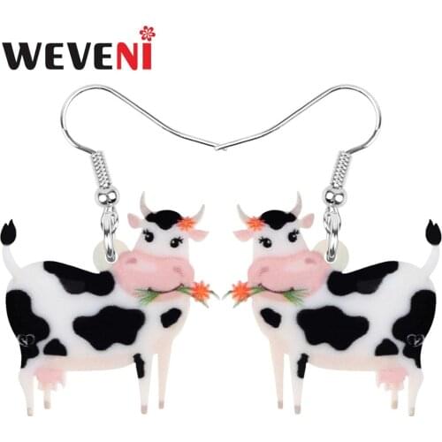 WEVENI Acrylic Eat Grass Dairy Cattle Cow Earrings Farm Animal Drop Dangle Jewelry Ornaments For Women Girls Teen Kid Charm Gift