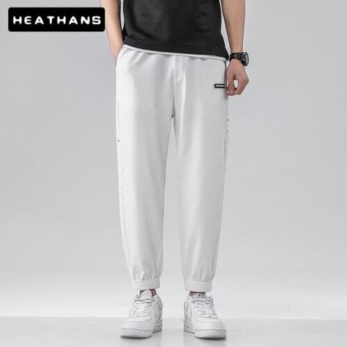 White Drawstring Trousers Mens Korean Harajuku Style Thin Mid-waist Pants For Male Summer Loose Solid Pants Men Casual Trousers