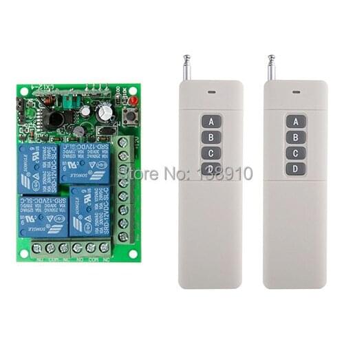 Farthest distance 3000m DC12V 4CH 10A Wireless Remote Control Switch System 1*Receiver and 2*Transmitter Applicance Garage Door