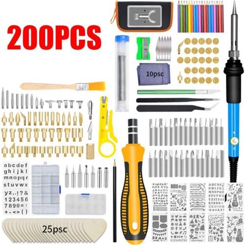 DIY wood burning kit 200pcs welding heat transfer pen with adjustable switch control temperature soldering iron embossing/carvin
