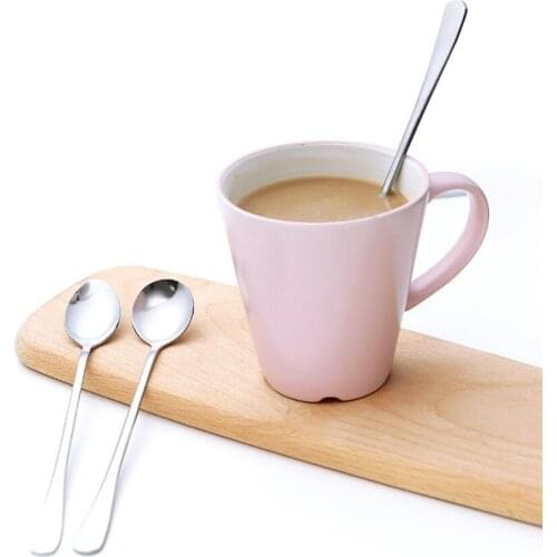 Long Handle Round Spoons Stainless Steel Coffee Scoop Dessert Spoon Cooking Mixing Stirr Salad Spoon Fork Spoon Tableware