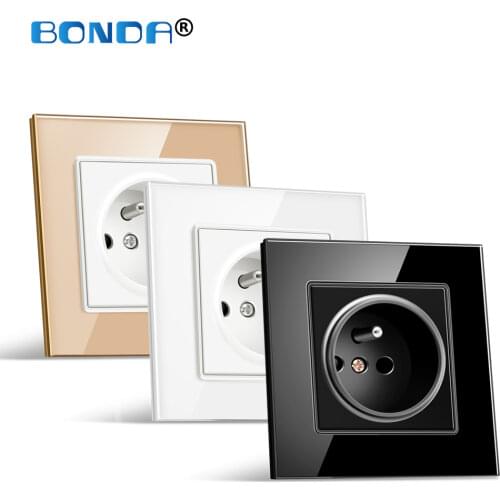 BONDA Electrical Socket French Standard 16A Plug Wall Power Outlets with USB Tempered Crystal Glass Panel Kids Safety Protection