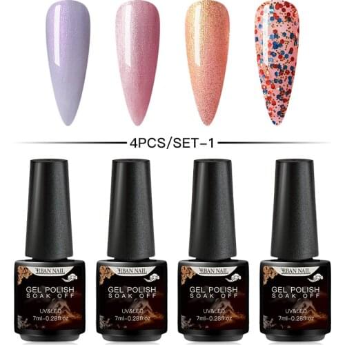 RBAN NAIL 4Pcs/Set Nail Glitter Color UV LED Gel Varnish Top Coat Set Set Soak Off Sequins Gel Polish For Nail Art