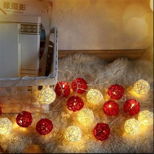 4m 20 White Red Rattan Balls Lights Led String Fairy Holiday Xmas Lights Outdoor Guirlande Lumineuse Exterieur Luces Decorativas
