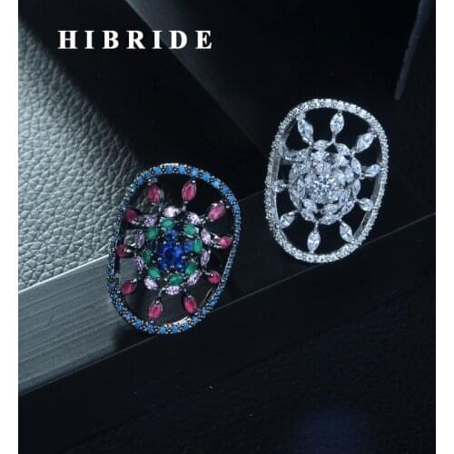 HIBRIDE Beauty Shiny AAA Cubic Zirconia Flower Decign Rings for Women Luxury Finger Ring Bridal Wedding Party Gifts Bijoux R-259