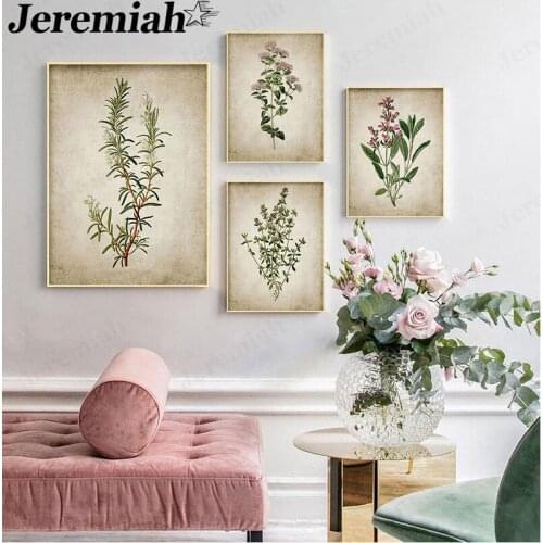 Herbal Plants Canvas Poster Vintage Flower Rosemary Painting Wall Art Picture Print Modern Home Room Garden Decor Accessories