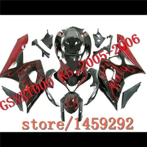 Injection Fairing body kit for SUZUKI GSXR1000 K5 05 06 GSXR 1000 2005 2006 GSX R1000 black red flame Fairings bodywork