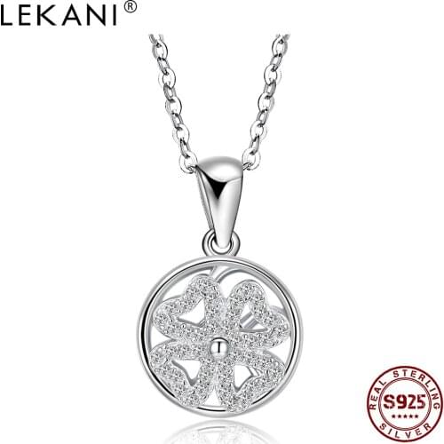LEKANI 925 Sterling Silver Pendant Necklaces Heart-Shaped Flower Cubic Zirconia Can Rotate Wedding Women Necklace Fine Jewelry