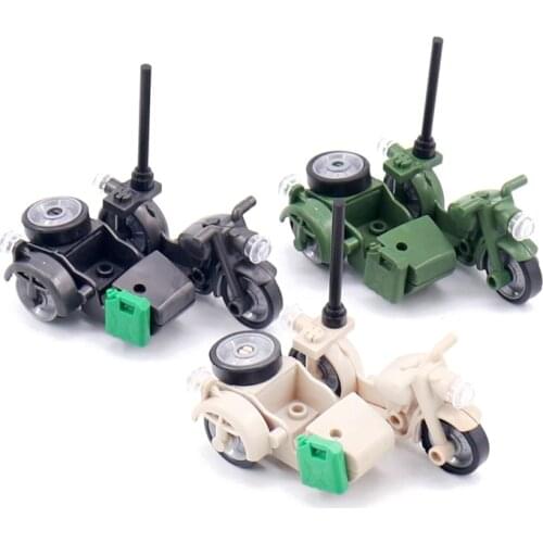 Military Vehicles Model SWAT Accessories WW2 Tricycle Parts Motorcycle Gifts Building Blocks Toys For Children Militarys Weapons