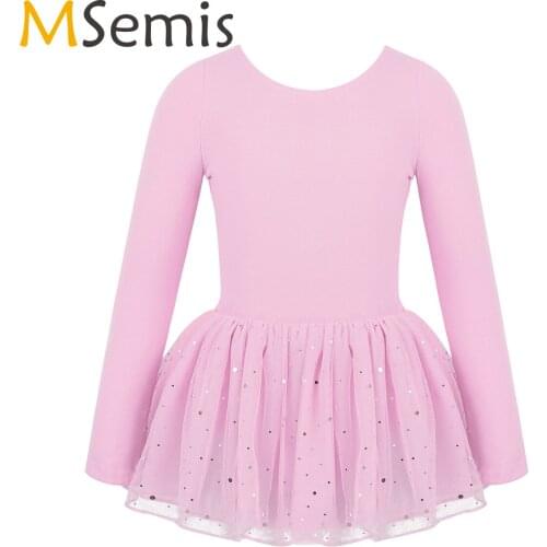 MSemis Kids Baby Girls Clothes Gymnastics Dancing Tutu Ballet Leotard Dress Long Sleeve Shiny Sequins Ballerina Class Dancewear