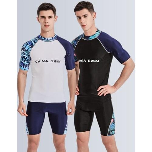 Mens Anti-UV Surf Suit Swimwear Breathable Quick-drying Swimming T-shirt New Summer Swim Trunks Set for Men Swimsuit Beachwear