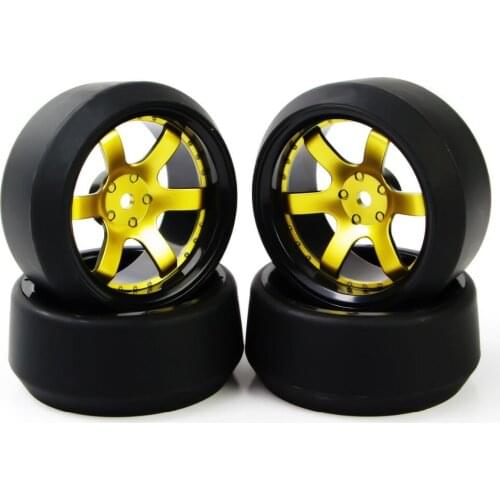 4pcs Set RC Drift Tires For HSP HPI 1:10 On-Road Car 6mm Offset 12mm Hex Accessory Gold Wheel Rim In Stock