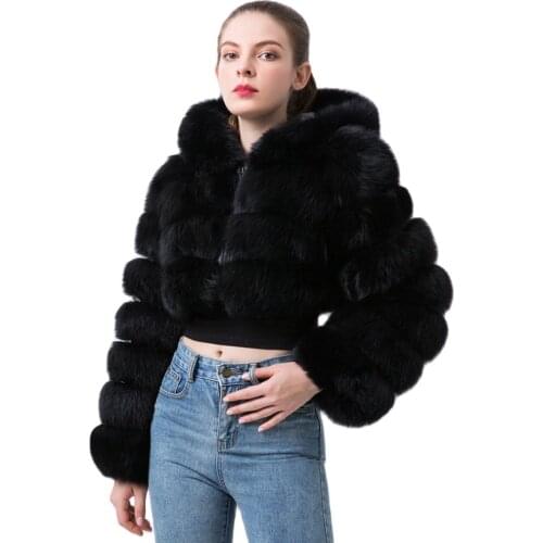 QIUCHEN PJ20032 2020 New arrival real fox fur women winter short coat with hood long sleeves high quality fashion model