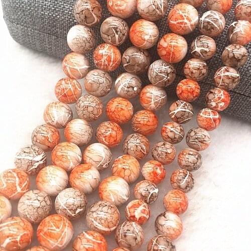 Wholesale 4/6/8/10mm Orange&coffee pink Glass Beads Round Loose Spacer Beads Pattern For Jewelry Making DIY Bracelet Necklace #9