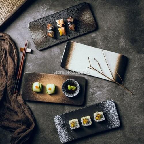 Sushi Plate Flat Plate Japanese Restaurant Dish Plate Creative Ceramic Plate High-end Japanese Tableware Rectangular Early Plate